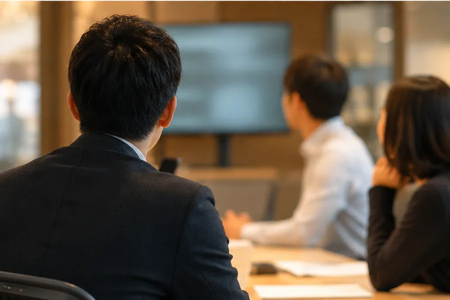 会議室でミーティングする営業チームのイメージ